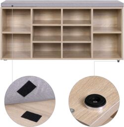 VASAGLE 10 Compartment Shoe Bench Storage Unit with Cushion Entrance in Natural - thumbnail 6