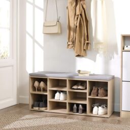 VASAGLE 10 Compartment Shoe Bench Storage Unit with Cushion Entrance in Natural - thumbnail 1