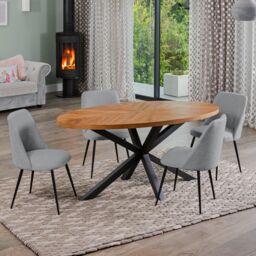 Artemis Home Dosenna Oval Dining Table Set with 4 Morandi Fabric Chairs in Grey
