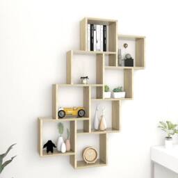 Berkfield Home Wall Cube Shelf Sonoma Oak 90x15x119 cm Engineered Wood in Brown - Size: 90 x 15 x 119 cm - thumbnail 2