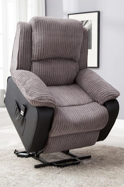 More4Homes Postana Dual Motor Electric Rise Recliner Jumbo Cord Fabric Chair in Grey - image 1