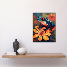 "Artery8 Tropical Blue Frog On Orange Flower Striking Oil Painting Amazon Jungle Unframed Wall Art Print Poster Home Decor Premium - Size: W12"" x H16""" - thumbnail 4