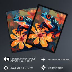 "Artery8 Tropical Blue Frog On Orange Flower Striking Oil Painting Amazon Jungle Unframed Wall Art Print Poster Home Decor Premium - Size: W12"" x H16""" - thumbnail 2