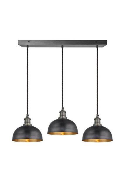 Industville Brooklyn Dome 3 Wire Cluster Lights, 8 inch, Pewter & Brass, Pewter holder in Bronze