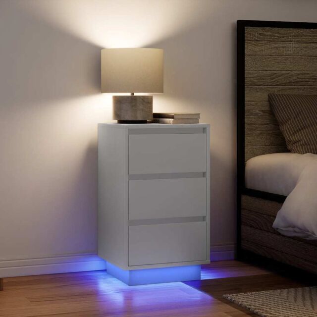 Berkfield Home Bedside Cabinet with LED Lights¬†White 38x34x65 cm in White - Size: 38 x 34 x 65 cm - image 1
