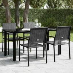 Berkfield Home Elegant Garden Dining Table Black 160x80x74cm Steel & Tempered Glass - Size: 160 x 80 x 74 cm - thumbnail 1