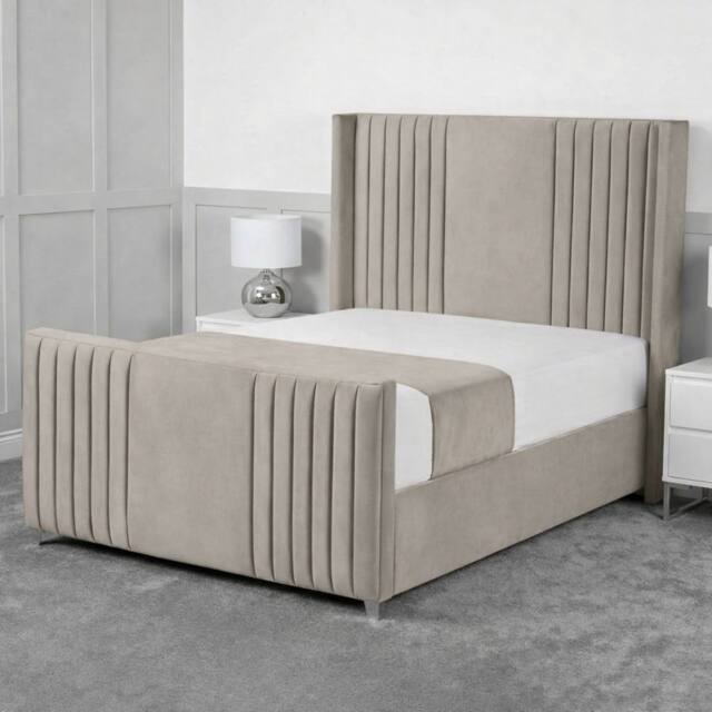 Living Comfort Bedz Emilia Plush Velvet Upholstered Bed Slatted Base with 48Inch Headboard in Light Grey - Size: Double - image 1