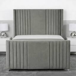 Living Comfort Bedz Emilia Plush Velvet Upholstered Bed Slatted Base with 48Inch Headboard in Light Grey - Size: Double - thumbnail 2
