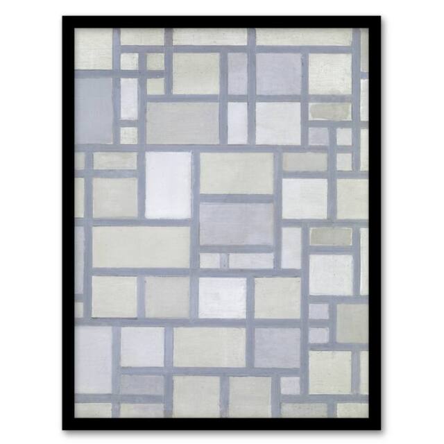 Artery8 Piet Mondrian Framed Wall Art Abstract Composition with Gray lines in Grey - Size: A4 - image 1