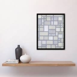 Artery8 Piet Mondrian Framed Wall Art Abstract Composition with Gray lines in Grey - Size: A4 - thumbnail 2