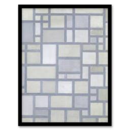 Artery8 Piet Mondrian Framed Wall Art Abstract Composition with Gray lines in Grey - Size: A4 - thumbnail 1