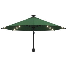 Berkfield Home Wall-mounted Parasol with LEDs & Metal Pole 300 cm Green - thumbnail 4