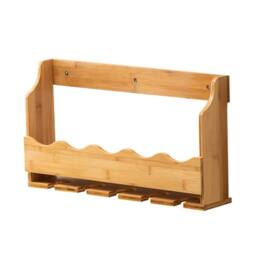 VOGREX Wall Mounted Bamboo Wine Rack Glass Holder Display Shelf in Beige - thumbnail 1
