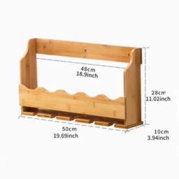 VOGREX Wall Mounted Bamboo Wine Rack Glass Holder Display Shelf in Beige - thumbnail 2