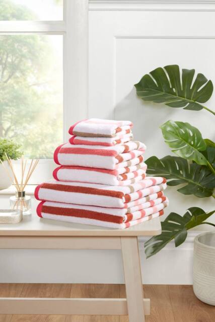 Rapport Home Amalfi 6 Piece Cotton Towels Bale Set Striped Soft Quick Dry Absorbent in Pink - image 1