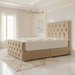 "Somnior Ziggy Velvet Divan Bed Mattress No Draw 54"" Headboard 22"" Footboard in Beige - Size: Small Double"