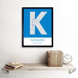 "Wee Blue Coo Wall Art Print Kathmandu Nepal City Map Modern Typography Stylish Letter Framed Word in Blue - Size: W12"" x H16""" - thumbnail 2