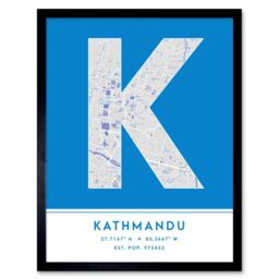 "Wee Blue Coo Wall Art Print Kathmandu Nepal City Map Modern Typography Stylish Letter Framed Word in Blue - Size: W12"" x H16""" - thumbnail 1
