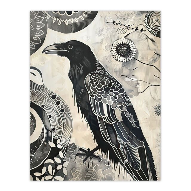 "Artery8 Black Raven Bird Painting Magic Gothic Symbolic Wall Art Print - Size: W12"" x H16""" - image 1
