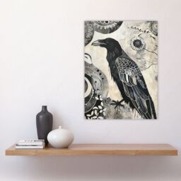 "Artery8 Black Raven Bird Painting Magic Gothic Symbolic Wall Art Print - Size: W12"" x H16""" - thumbnail 4