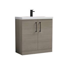 Balterley Bathroom Floor Standing 2-Door Vanity Unit Basin, Solace Oak, 800mm in Brown