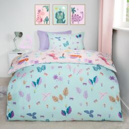 OHS Dino Duvet Cover Bedding Set Reversible Pillowcase Kids Quilt in Pink - Size: Single - thumbnail 3
