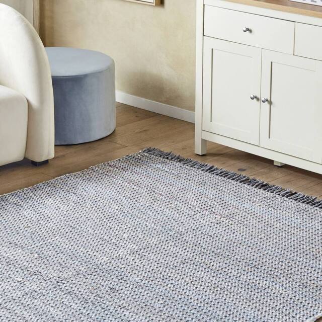 Wyld and Coco Handmade Grey Cotton Rag Rug 140 x 200 cm Fringed - Size: 140 cm x 200 cm - image 1