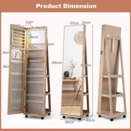 Costway 3-in-1 Jewelry Cabinet 360° Swivel Mirror Jewelry Armoire in Natural - thumbnail 2