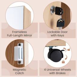 Costway 3-in-1 Jewelry Cabinet 360° Swivel Mirror Jewelry Armoire in Natural - thumbnail 7