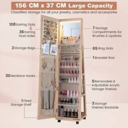 Costway 3-in-1 Jewelry Cabinet 360° Swivel Mirror Jewelry Armoire in Natural - thumbnail 8
