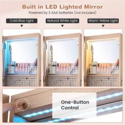 Costway 3-in-1 Jewelry Cabinet 360° Swivel Mirror Jewelry Armoire in Natural - thumbnail 9