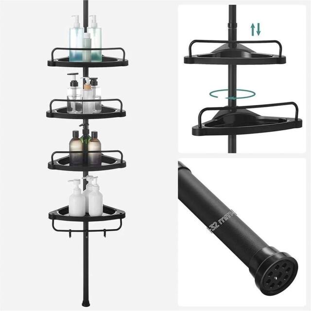 VOGREX 4-Tier Telescopic Bathroom Corner Shower Caddy Storage Rack in Black - image 1
