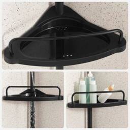 VOGREX 4-Tier Telescopic Bathroom Corner Shower Caddy Storage Rack in Black - thumbnail 3