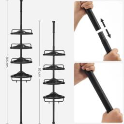 VOGREX 4-Tier Telescopic Bathroom Corner Shower Caddy Storage Rack in Black - thumbnail 4