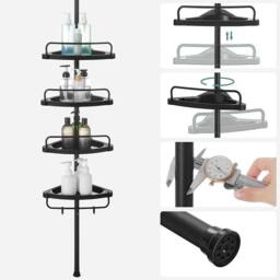 VOGREX 4-Tier Telescopic Bathroom Corner Shower Caddy Storage Rack in Black - thumbnail 6