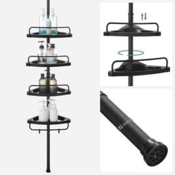 VOGREX 4-Tier Telescopic Bathroom Corner Shower Caddy Storage Rack in Black - thumbnail 1