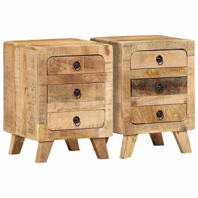 Berkfield Home Bedside Cabinet 2 pcs 37x32x50 cm Solid Wood Rough Mango in Brown - Size: 37 x 32 x 50 cm - image 1