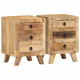 Berkfield Home Bedside Cabinet 2 pcs 37x32x50 cm Solid Wood Rough Mango in Brown - Size: 37 x 32 x 50 cm - thumbnail 1