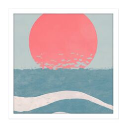 "Artery8 Wall Art Print Japan Inspired Ocean Sunset Sunrise Seascape Abstract Pastel Painting Square Framed Picture 16X16 Inch - Size: W16"" x H16""" - thumbnail 1