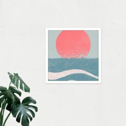 "Artery8 Wall Art Print Japan Inspired Ocean Sunset Sunrise Seascape Abstract Pastel Painting Square Framed Picture 16X16 Inch - Size: W16"" x H16""" - thumbnail 2