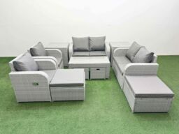 Fimous PE Wicker Rattan Furniture Sofa Sets with Coffee Table Love Sofa in Light Grey - thumbnail 1