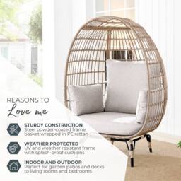 FurnitureboxUK Grey Rattan Garden Egg Chair in PE Resin Rattan for Outdoors & 15cm Luxuriously Thick Cushions - Patio Chair in Beige - thumbnail 6