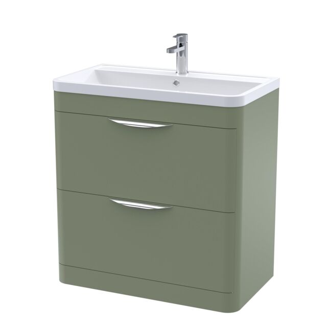 Balterley Contemporary Floor 2 Drawer Bathroom Vanity Unit, Satin Green, 800mm in Green - image 1