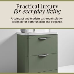 Balterley Contemporary Floor 2 Drawer Bathroom Vanity Unit, Satin Green, 800mm in Green - thumbnail 4