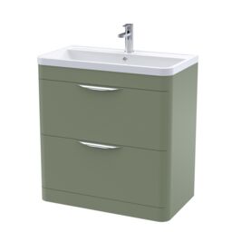 Balterley Contemporary Floor 2 Drawer Bathroom Vanity Unit, Satin Green, 800mm in Green