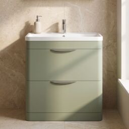 Balterley Contemporary Floor 2 Drawer Bathroom Vanity Unit, Satin Green, 800mm in Green - thumbnail 9