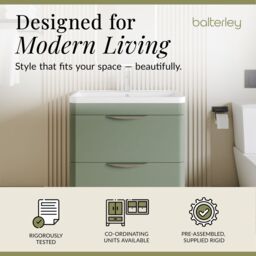Balterley Contemporary Floor 2 Drawer Bathroom Vanity Unit, Satin Green, 800mm in Green - thumbnail 3