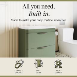 Balterley Contemporary Floor 2 Drawer Bathroom Vanity Unit, Satin Green, 800mm in Green - thumbnail 2