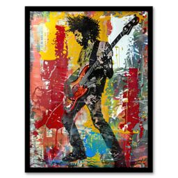 "Artery8 Colourful Bassist Rocker Portrait Street Art Framed Art Print - Size: W12"" x H16""" - thumbnail 1