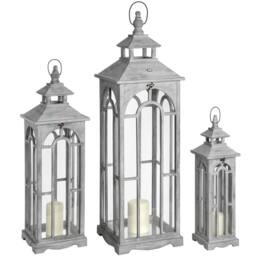 Wyld Haus Set of Three Greywashed Wooden Lanterns Arched Window & Handles in Grey - thumbnail 2